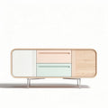 Modern wooden sideboard with pastel accents for living room storage 150 x 40 x 70cm