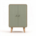 Green ribbed storage cabinet with two doors and wooden legs 60 x 40 x 80cm